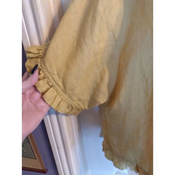 Cynthia Rowley Top Mustard Yellow Linen Cropped Sz M - Picture 4 of 9